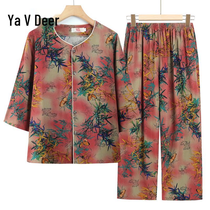 

Yalu Комплект из двух предметов: женский кардиган с цветочным узором из хлопко-шелка для пожилых XL