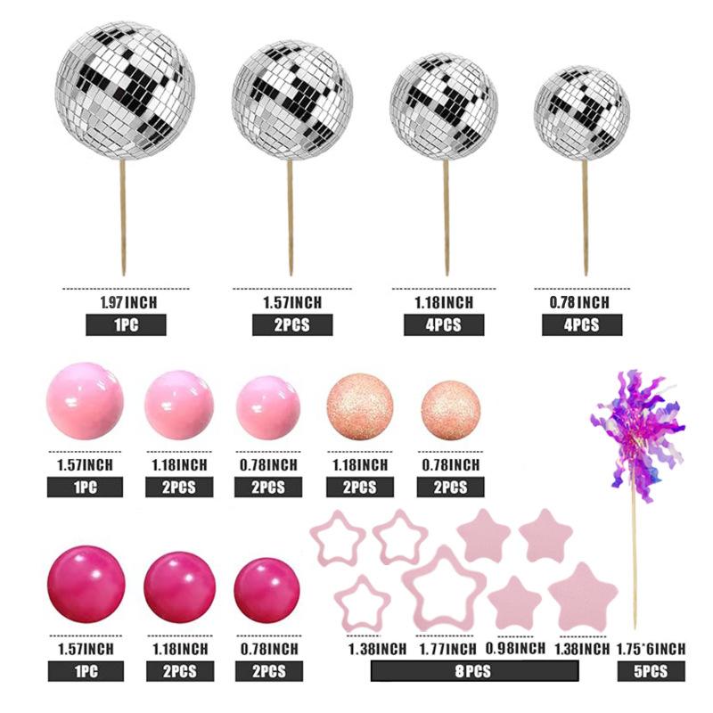Spiegelkugeln Kuchen Dekorationen Mit Silbernen Sternen Kuchen Topper Für Party Samstag Nacht Zubehör