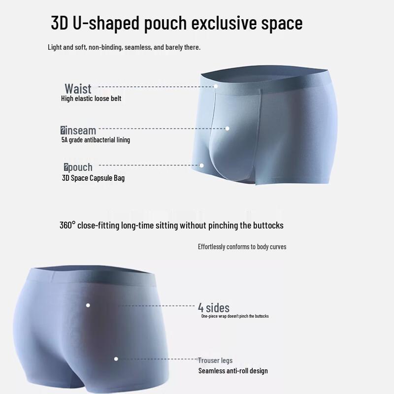ZaiShuo Men's 50S Modal Seamless Boxer Briefs with Silk Crotch, 3-Pack