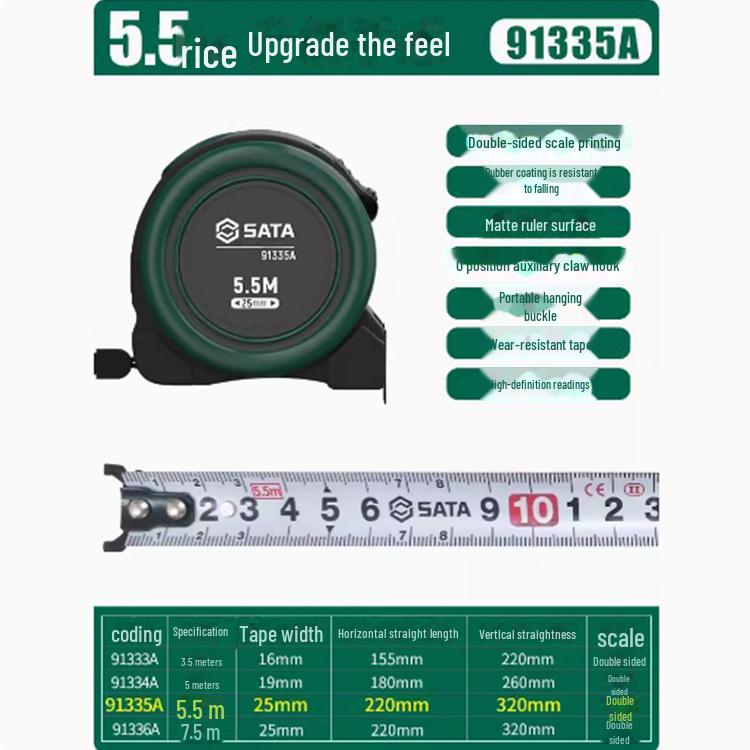 Shida High Precision Portable Steel Tape Measure - 5m for Home, Construction, Woodworking (Models: 91314AB, 91334A, 91342A)