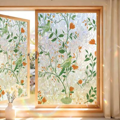 Film pour fenêtre vitrail Arc-en-ciel Floral Film d'intimité pour fenêtre Décoratif Bloqueur de soleil Adhésifs statiques pour vitre pour porte de maison Fenêtre