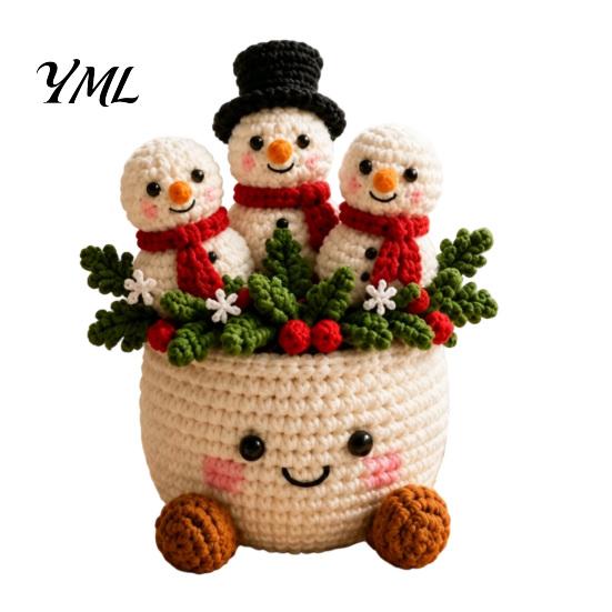 Decorative Yarn Craft for Home Simulated Crochet Christmas Potted Decor, Knitted Mini Artificial Tree Flower Durable Plants Ornament, Cute Festive