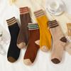 5 Pairs Women's Autumn Winter Thicken Mid-tube Socks Striped Warm Comfortable Socks Floor Socks