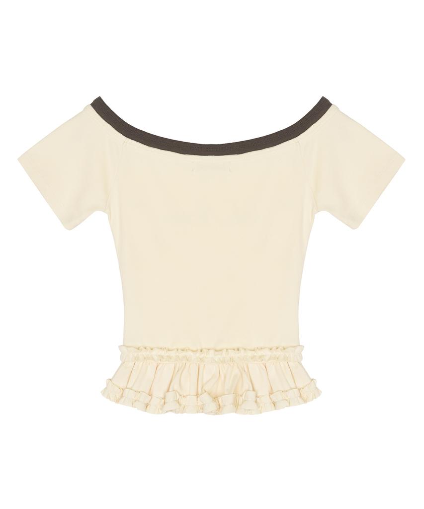 Nigaennikol Off-Shoulder Frill Crop Top_Cream
