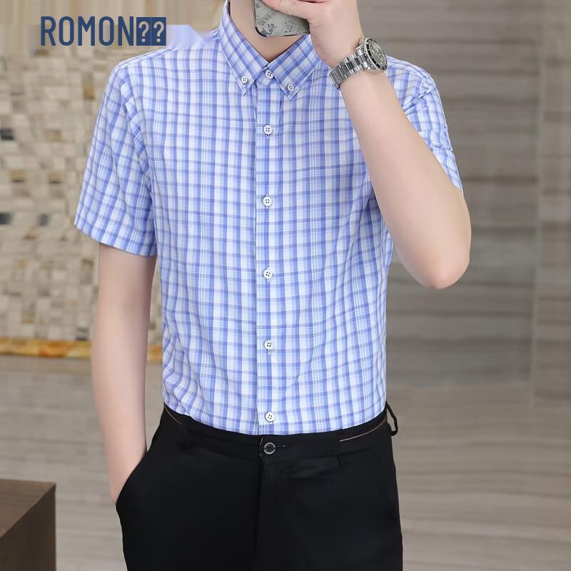 ROMON Men s Cotton Blend Plaid Short Sleeve Shirt 56(190/104A)