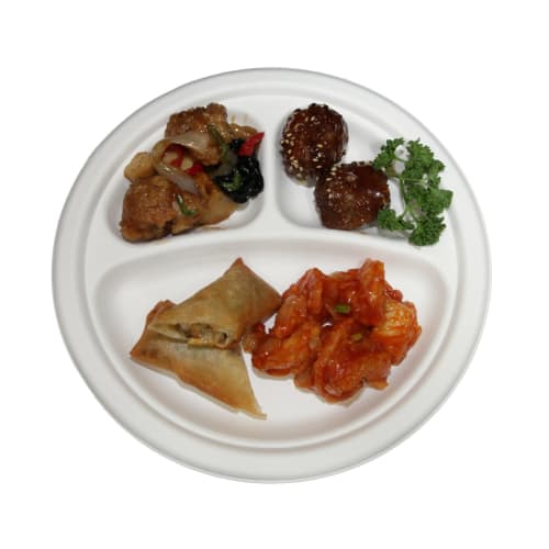 Disposable, Durable Paper Plates, Eco-friendly and Stylish, E-mold, 23cm, with Dividers, P012, 50 Count