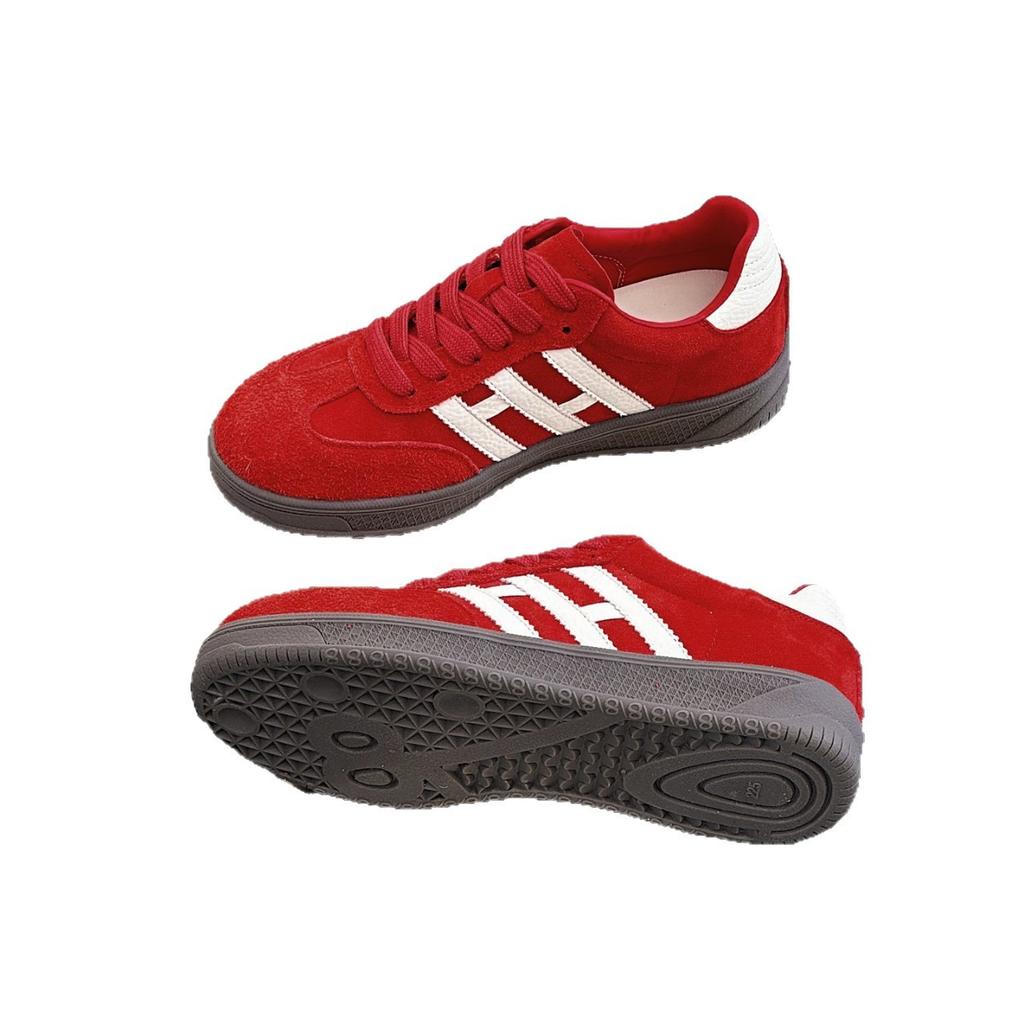 Retro Red German Training Shoes Women's 2025 Spring and Summer New Leather Sports and Leisure Board Shoes Popular Platform Forrest Gump Shoes