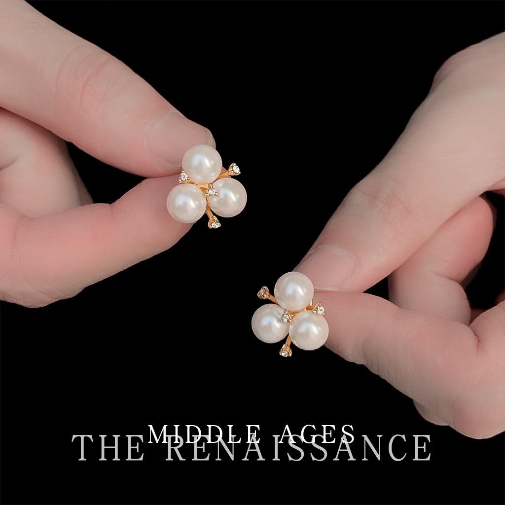 French retro fireworks pearl stud earrings light luxury zircon earrings ear jewelry