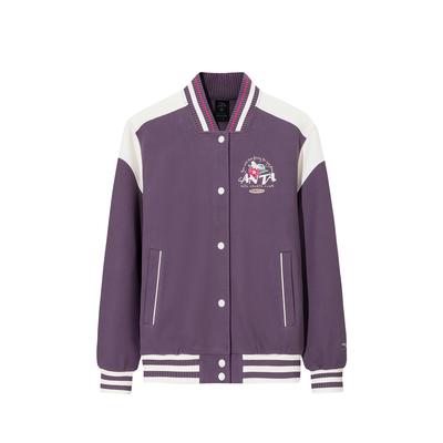 Série Lifestyle Retrô Jaqueta Esportiva de Tricô Feminina Tops Roxo Profundo Branco Quente 162618714S-2