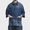 2024 Men's Retro Japanese-Chinese Buttoned Denim Shirt - Loose Casual Half-Sleeve Trendy Top