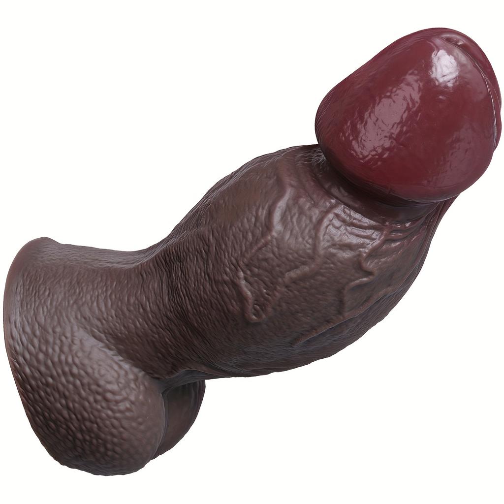 Soft Silicone Dark Thick Realistic Dildo with Big Head & Balls – Strong Suction Cup, Flexible Anal/Vaginal Massager, Lifelike Penis for Women & Men