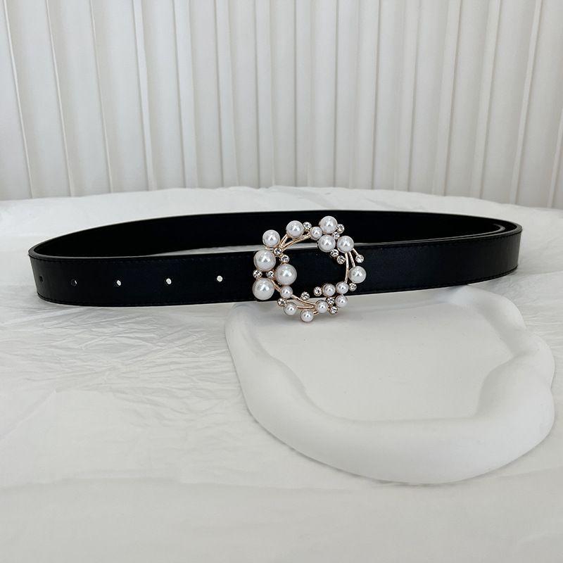 Pearl Buckle Trendy Womens Belt Elegant Casual Soft Pu Leather For Every Outfit