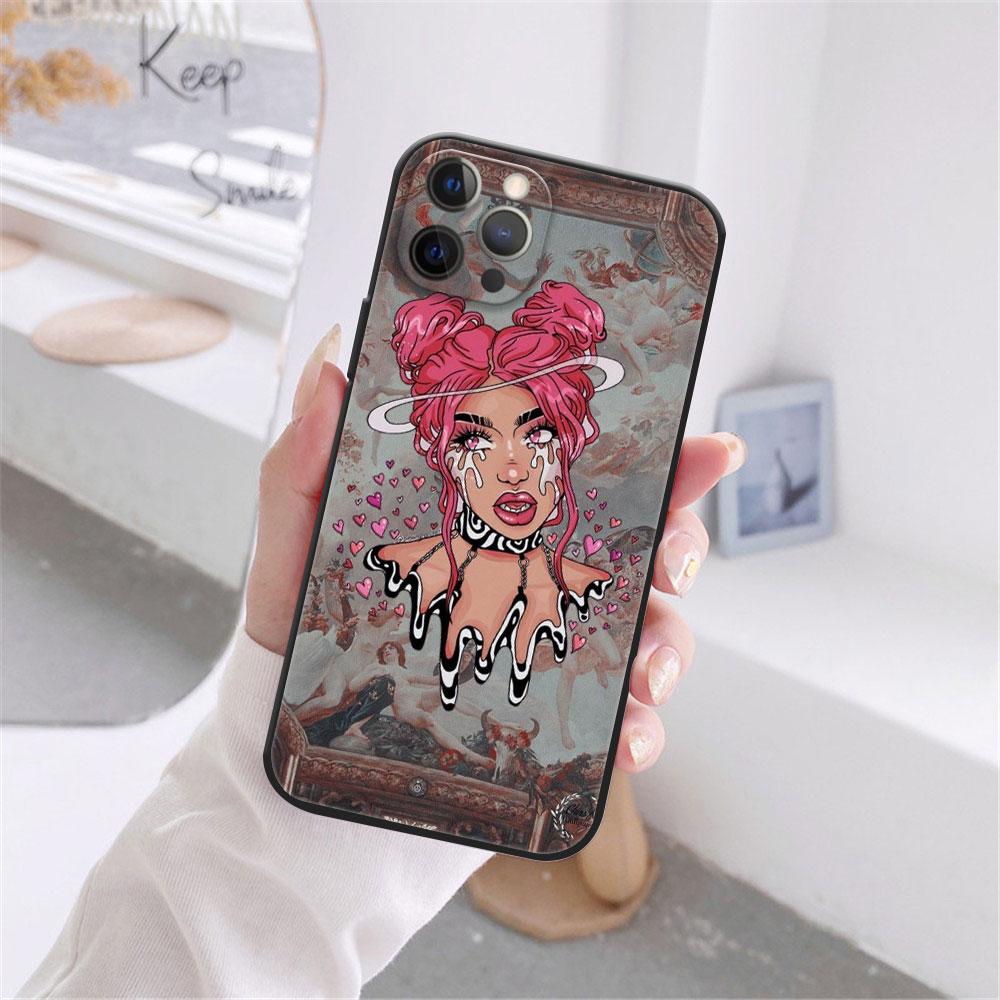Pouzdro Fashion Devil Girl pro iPhone 12 13 11 Pro Max mini XR 7 8 Plus 2020 X Xs Max černé měkké TPU kryt