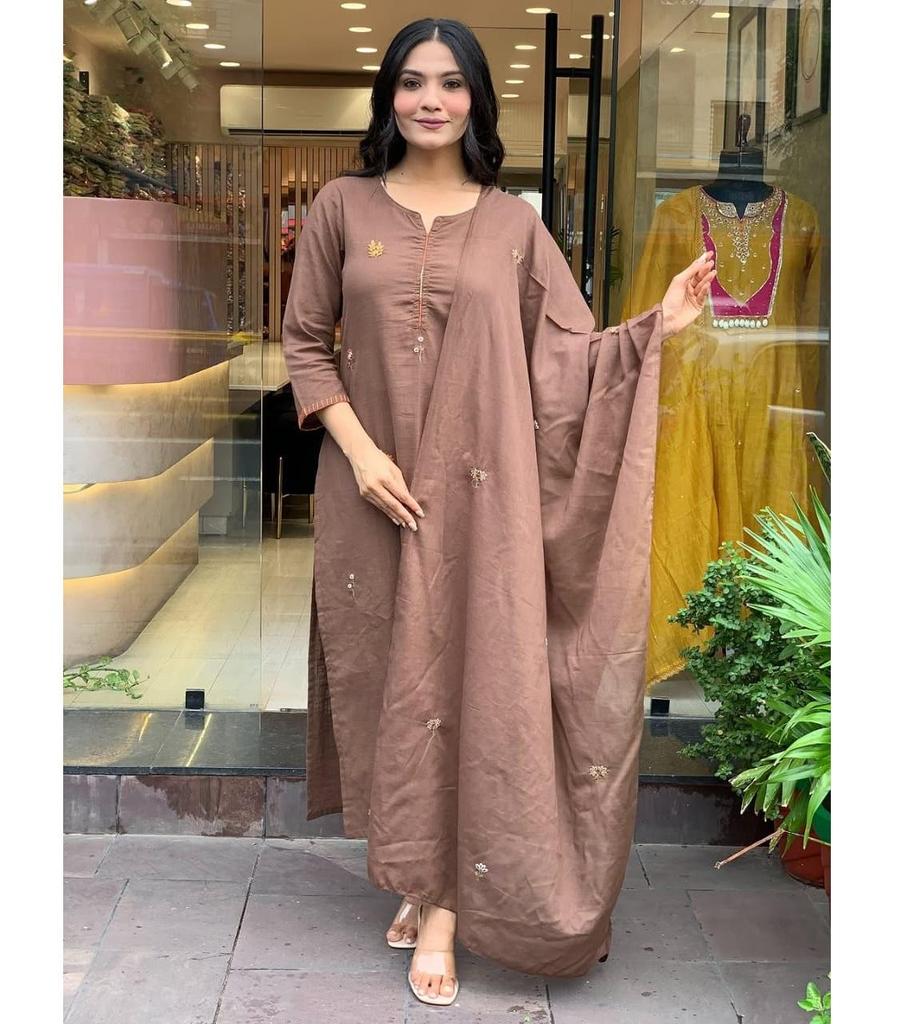 Women Designer Cotton Kurta Pant Dupatta Set Indian Bollywood Top Tunic Kurti Salwar Suit