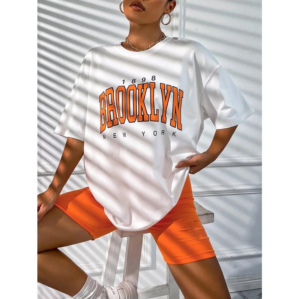 Vintage 1898 Brooklyn New York Dámská trička Oversize Americký krátký rukáv Ležérní oblečení Street Dámské topy