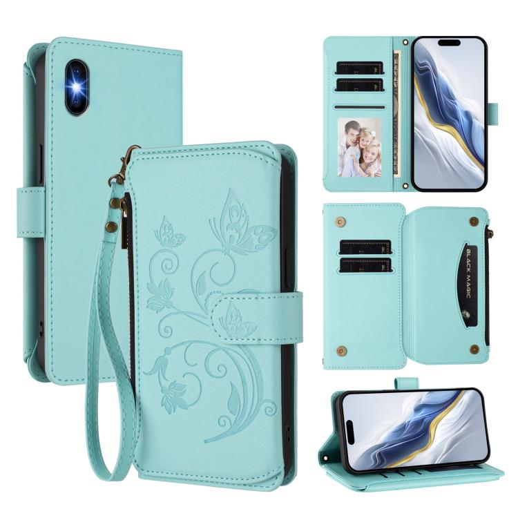 Butterfly Love Flower Multi-card Zipper Wallet Leather Phone Case