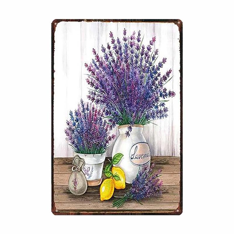 Lavender Metal Plate Flower Farmhouse Tin Signs Plaque Vintage Wall Art Poster Home Garden Decor 20x30cm