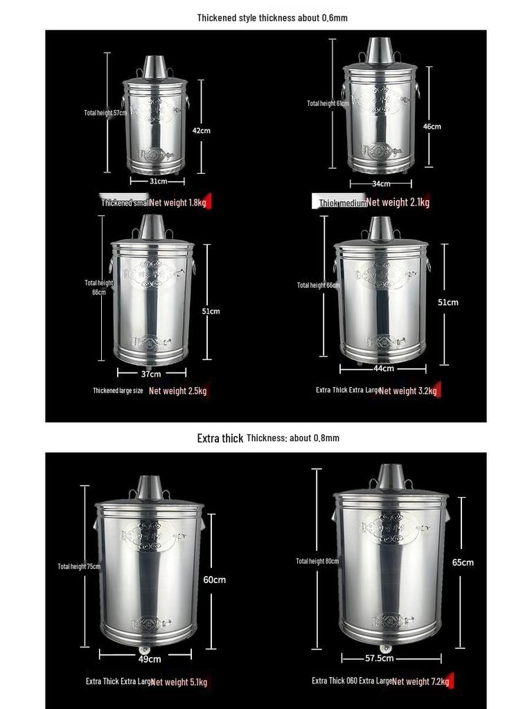 Gold Stainless Steel Indoor Paper Money Burning Barrel for Household and Temple Use