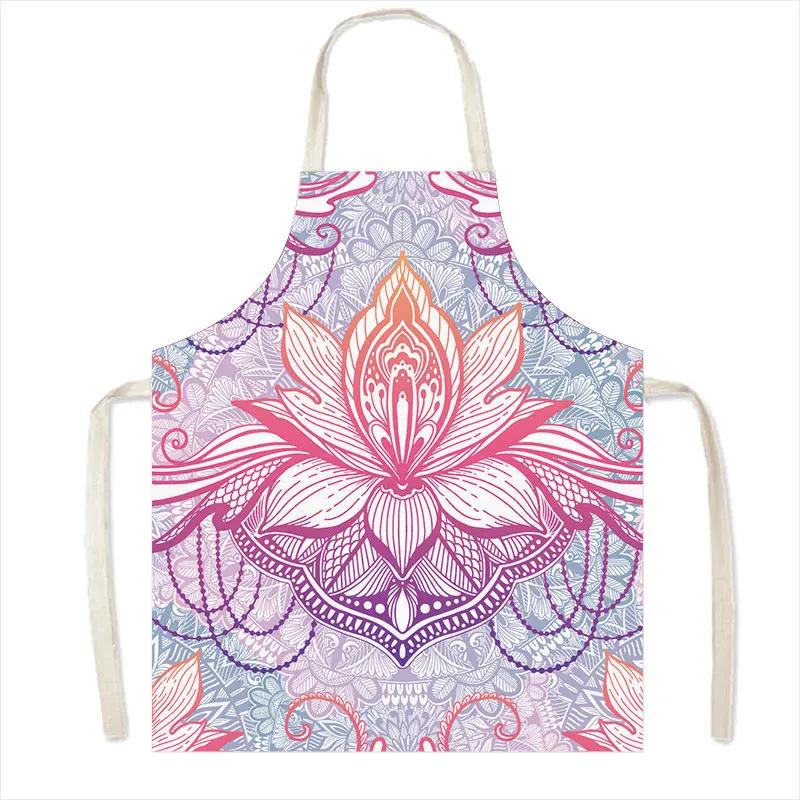 

Mandala Flower / Hamasa Hand of Fatima Kitchen Aprons Women Pinafore Home Cleaning Clothing Chef Cooking Apron for Nail Salon 38X47cm