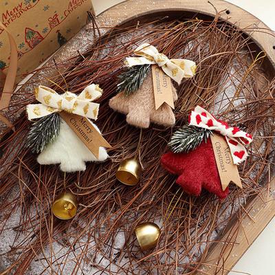 Christmas Decorations Fuzzy Christmas Tree Ornaments Hanging Plush Pendant with Gold Jingle Bell for Christmas New Year Gifts
