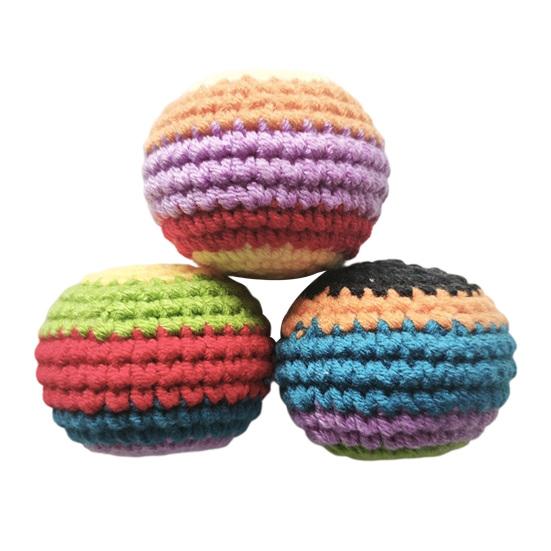 Hand Knitted Colorful Juggling Balls Set Soft Cotton Filled Footbag for Kids Adults Crochet Stress Relief Toy for Outdoor Play