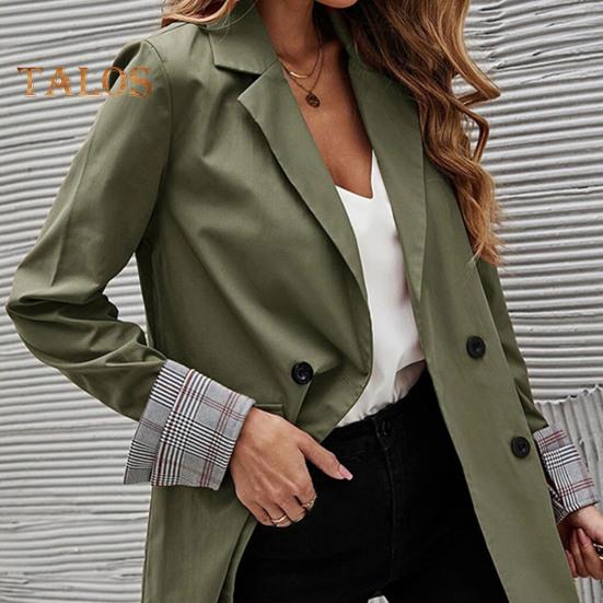 Dámský oblek Kabát Klopa Dlouhý rukáv Pruhované manžety Sako s klopovými kapsami Jednobarevné Volný střih Dvouřadé zapínání Business svrchní oděv