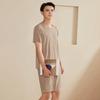 2Pcs/Set Men Pajamas Set O-Neck Short Sleeve T-shirt Elastic Waist Shorts Set Solid Color Home Clothing Suit