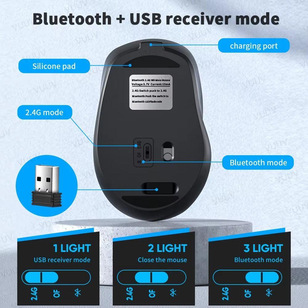 Rechargeable Ergonomics Wireless Mouse 2.4Ghz+BT5.0 Morandi Wireless Mouse  PC/Laptop