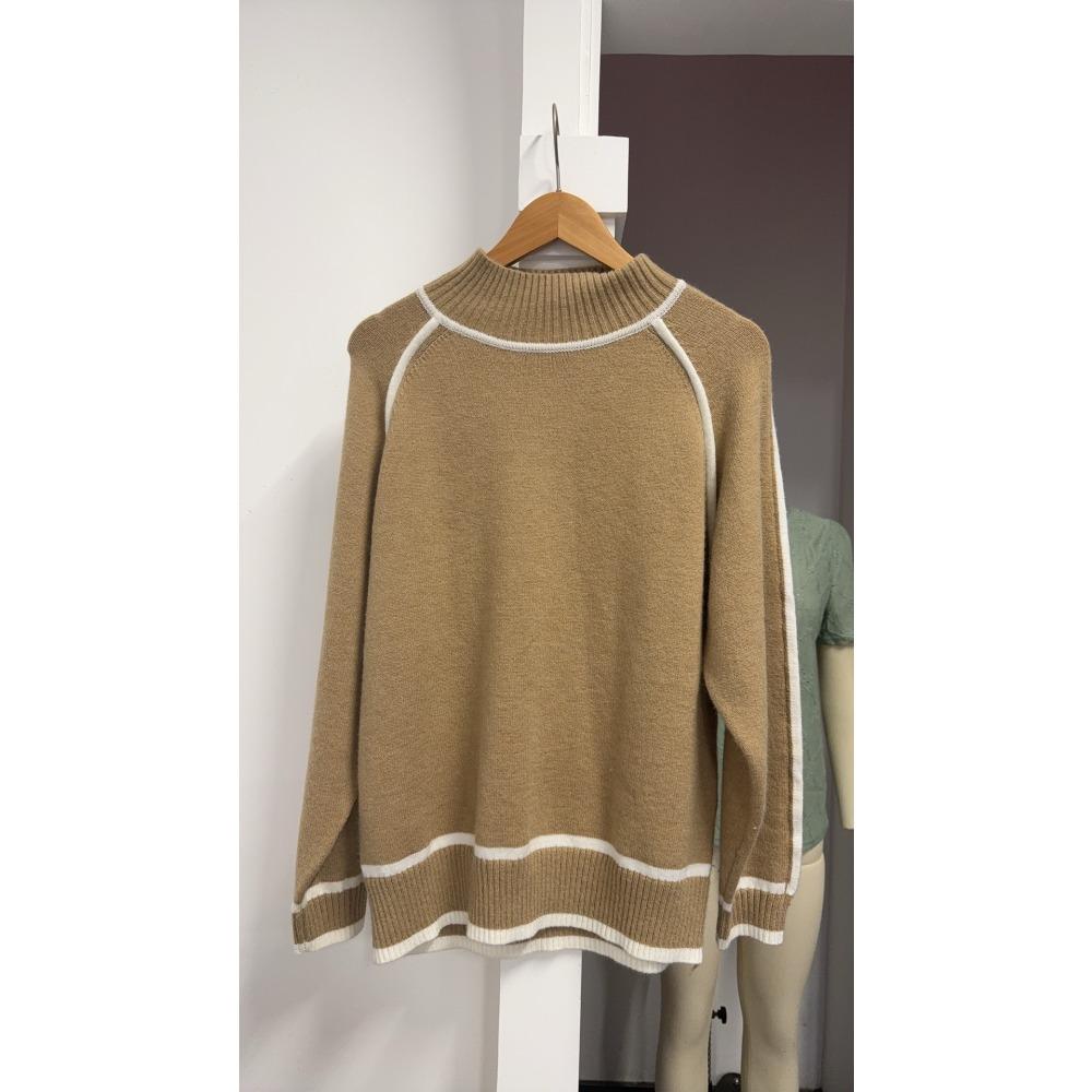 Autumn and Winter Semi High Neck Casual Loose Pullover Lazy Contrasting Women's Sweaters