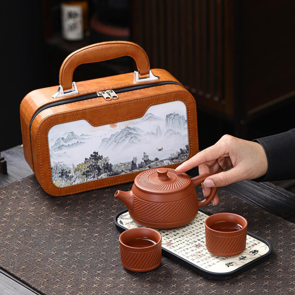 Phoenix Song Portable Purple Clay Teapot Travel Set - Ceramic Quick Cup Household Tea Set