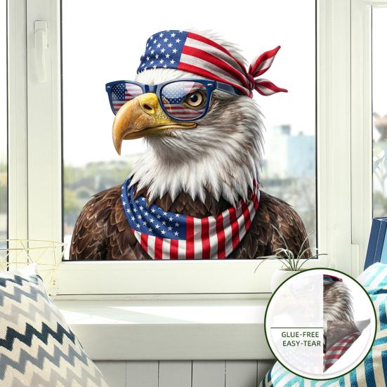 Patriotic Star Window Clings American Flag Stars Stickers PVC Static Window Decals for 4th of July Memorial Day Independence Day Home Office