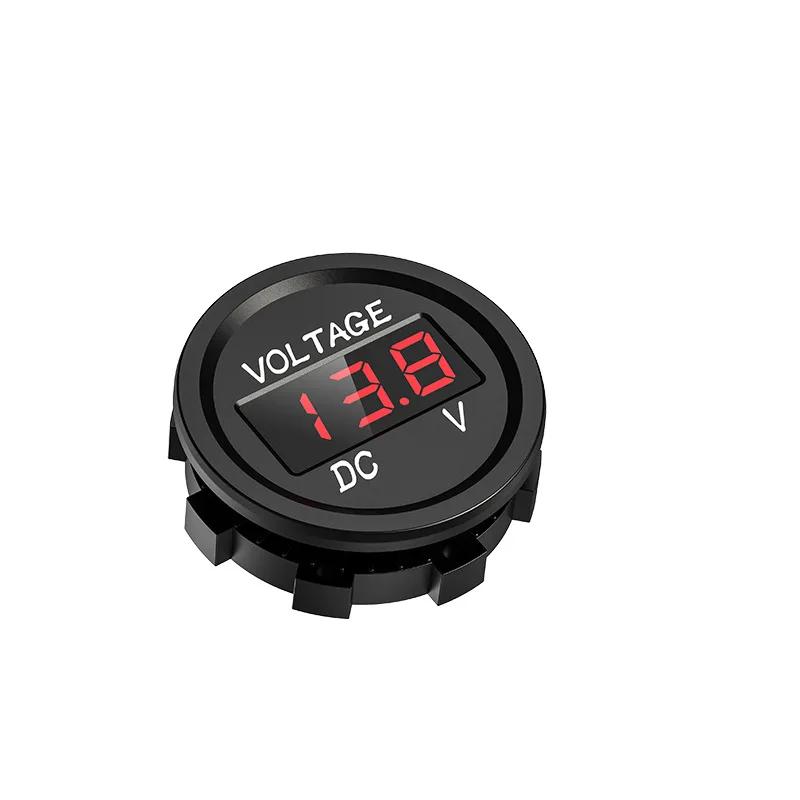 DC 12V 24V Waterproof Car Voltmeter LED Digital Display Panel Round Voltage Gauge for Car Motorcycle Truck Boat ATV UTV