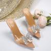 Fashion Comemore 2025 New Rhinestone Transparent Sandals Pointed Roe Sexy High Heels Women Summer Shoes PVC Ankle Buckle Sandales Femmes