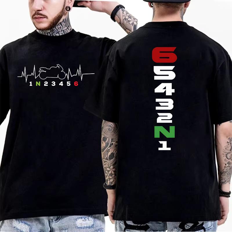Fashion 1N23456 Motorcycle Gear Tee Shirt Homme Shift Heartbeat Biker Graphic Tops Shirt Casual Tshirt for Men Street Wear