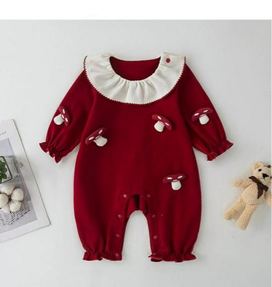 100 Days Red Baby Romper - Cute, Stylish Bodysuit for Spring/Autumn Outings and Crawling - Perfect for Newborn to 1-Year-Old Girls.