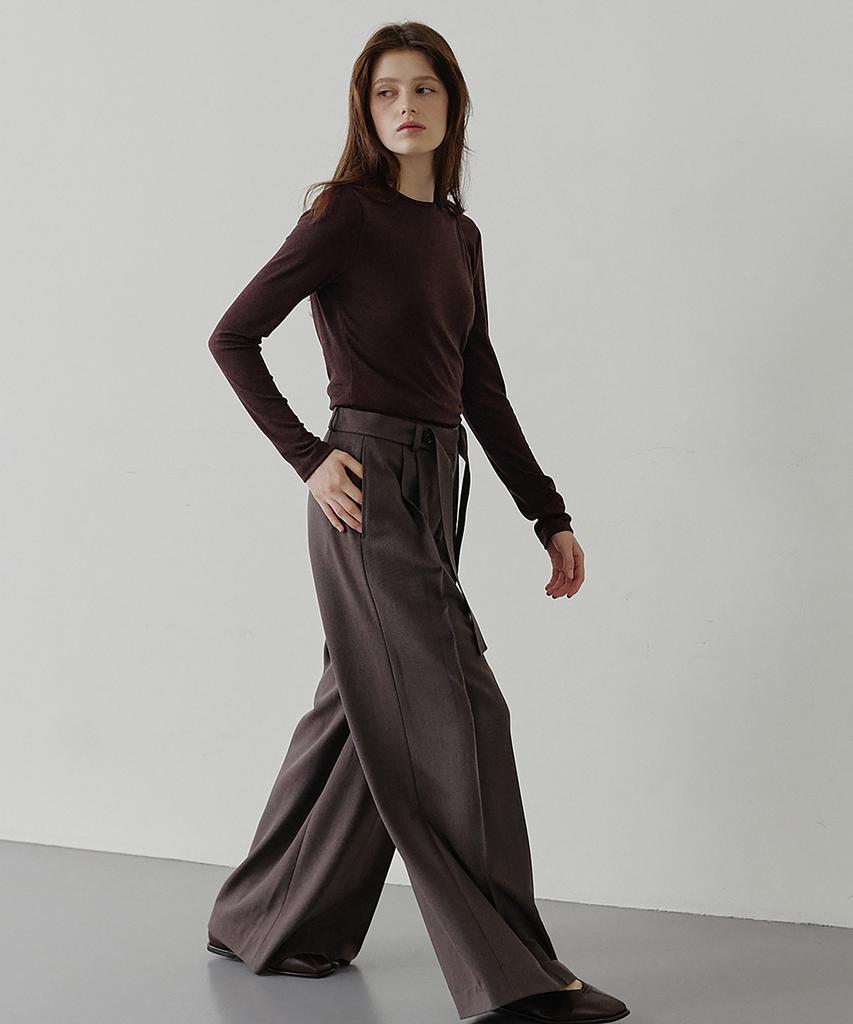 MAKE A TOAST Layered Belted Wide Slacks (Brown) Mbffpa005Br