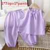Girl Toddler Sleeveless Long Pants Set Summer Girls Cotton Blend Casual Lounge Wear For Kids