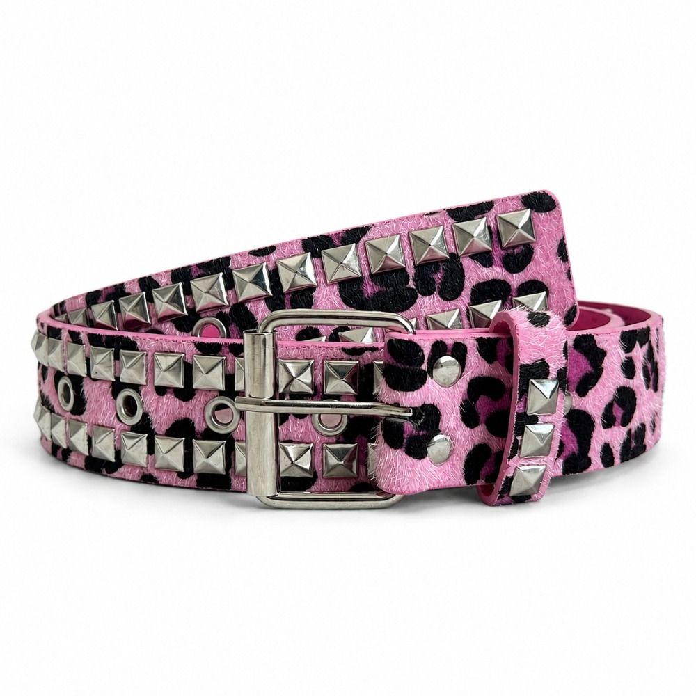 Adjustable Studded Punk Belt Pin Buckle PU Leather Belt Bohemian Leopard Print Belt For Women Men