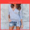 Elegant Long Sleeve Deep V-neck Knitted Sweater Blouse For Women With Premium Quality