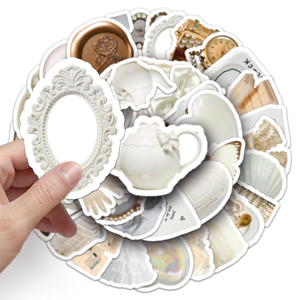 50 White Retro Graffiti DIY Stickers: Waterproof for Phone Cases & Suitcases