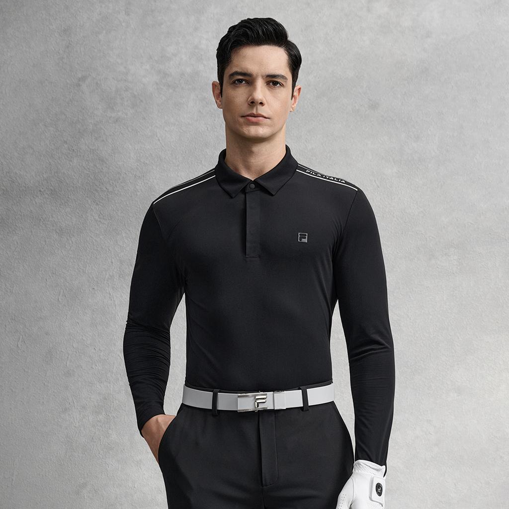 Fila Golf Series Fashion Simple Personality Classic Sports Leisure Versatile Comfortable Quality Knitted Long Sleeve Polo Shirt Men Tops A11M615217FBK