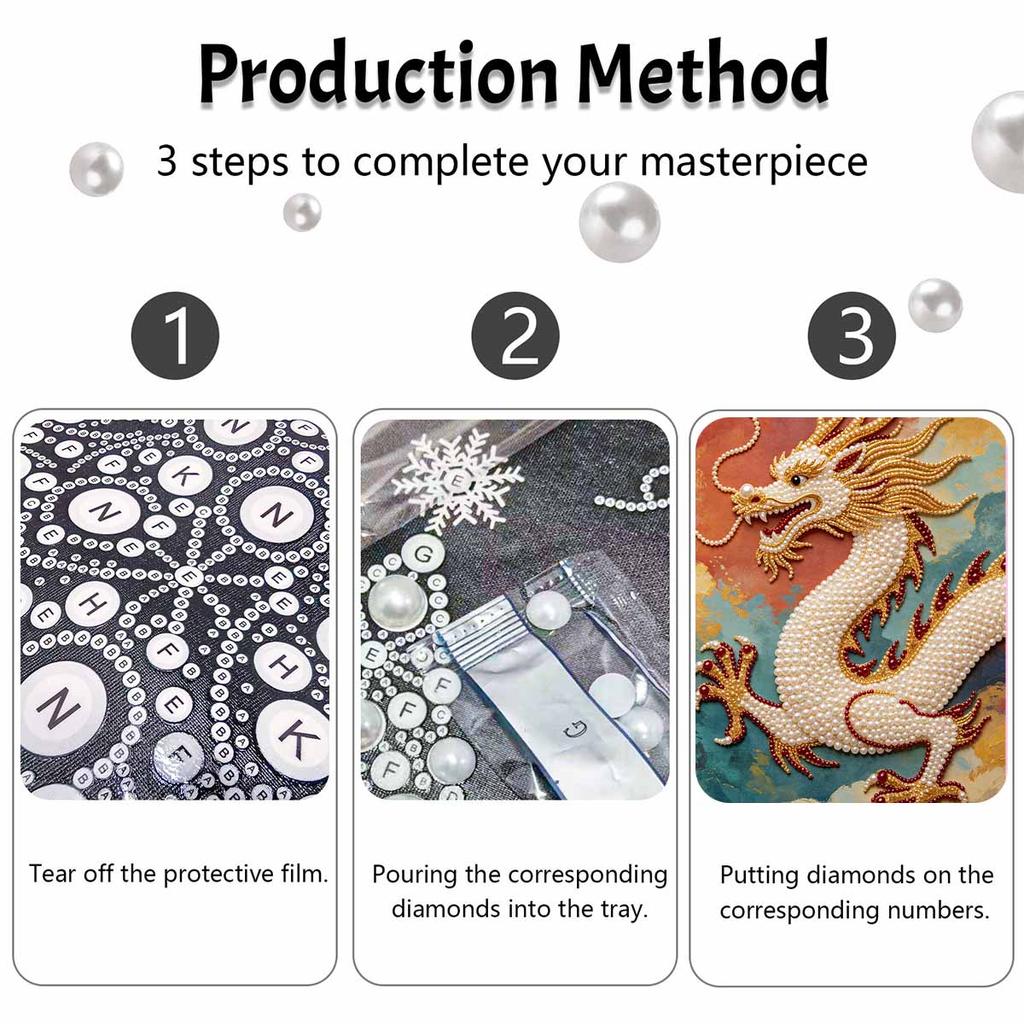 5D Pearl Kit Majestic Dragon Pattern DIY Rhinestone Art Relaxing Handmade Ornament Home Wall Desktop Decoration for Beginners