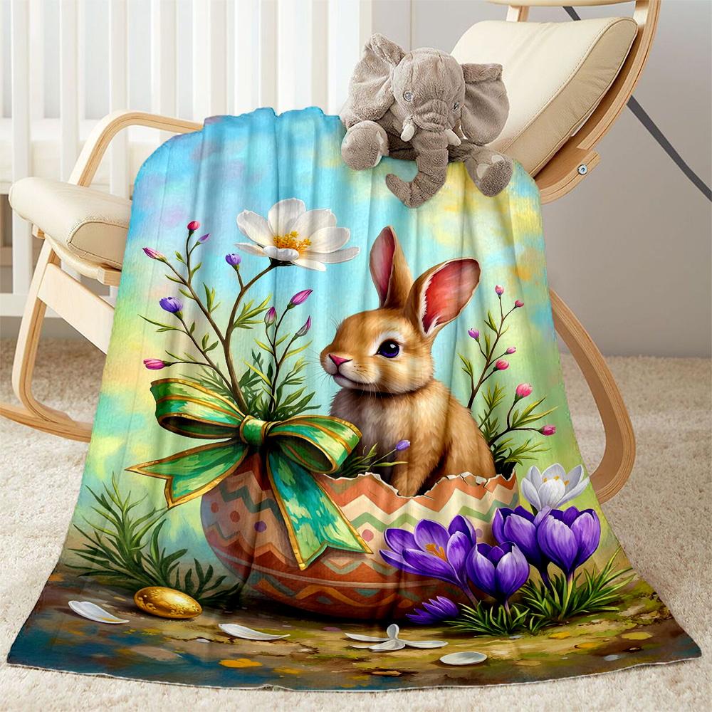 Easter Bunny With Flowers Blanket,Suitable for sofas, offices, travel, living rooms, gift for friends and family,Suitable for all seasons.