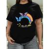 Womens 180g Bloom Where Planted Quote Tee Butterfly Rainbow Floral Print Round Neck Short Sleeve Loose Lightweight Breathable Black White Summer