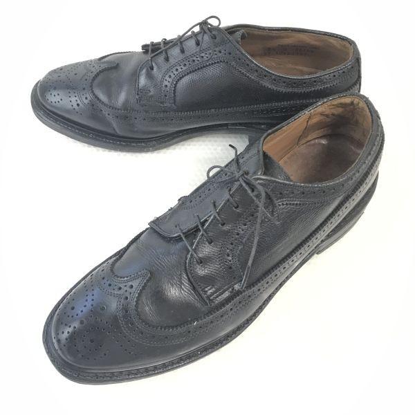 USED/70s-80s IBILEY’S CAT'S PAW Heel Pebbled Leather Long Wingtip 9.5D 27-27.5cm Black