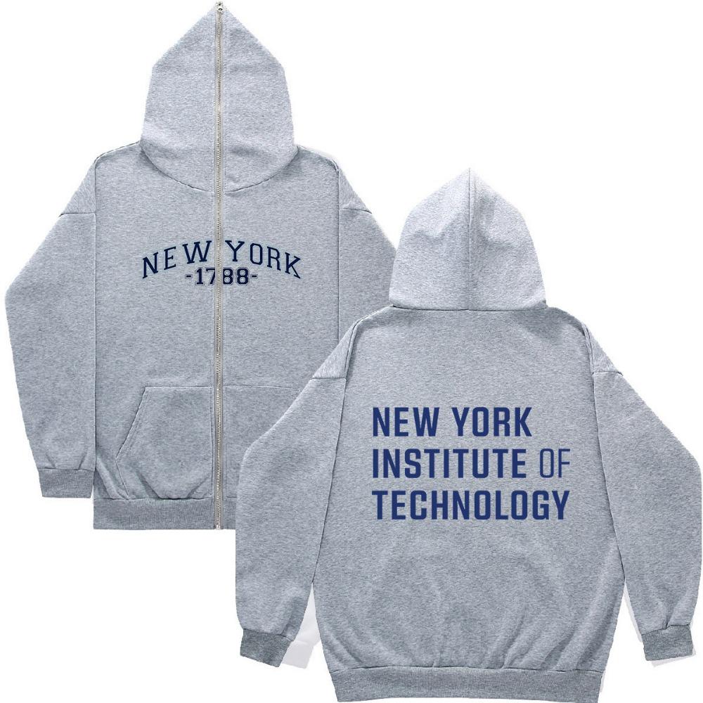 3D Printed NY Unisex Hooded Long Zipper Sweatshirt with Loose Fit Jacket