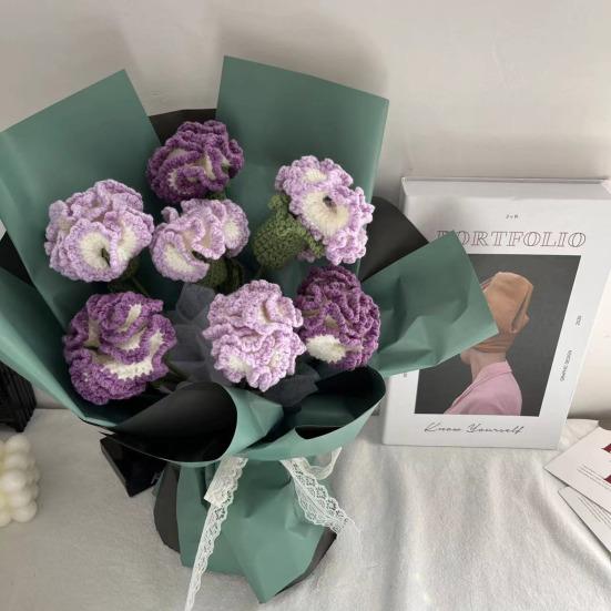 Knitted Carnation Hand-made Flower with Wool Hand Crocheting Artificial Packing Bag Home Decor