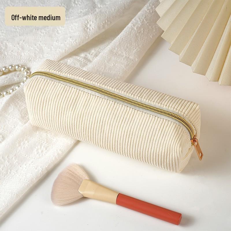 Korean Style Corduroy Pencil Case for Women, Large Capacity, High-Value Appearance, Versatile for Stationery or Makeup Brushes