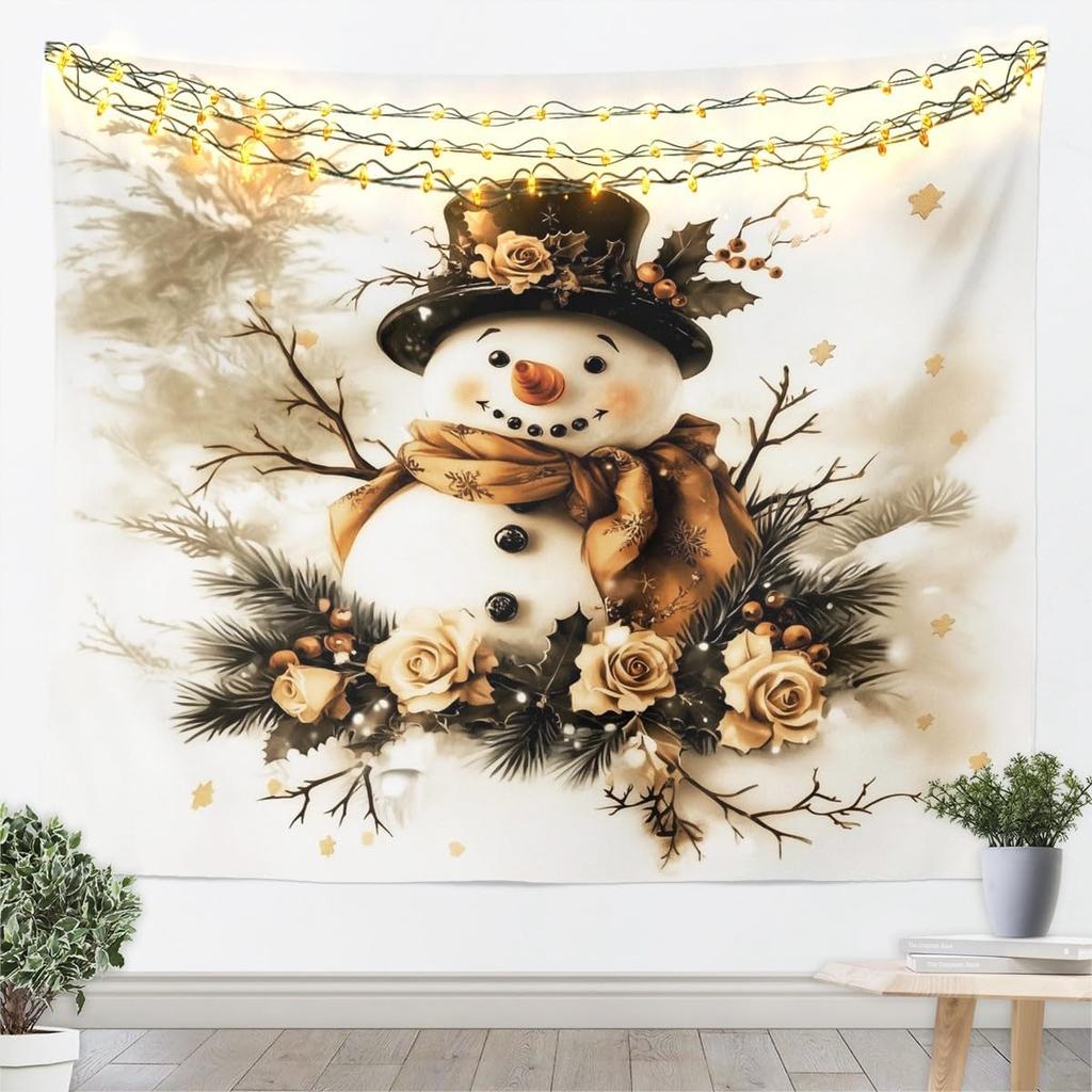 Jejeloiu Pink Christmas Tapestry Small  Kids Snowy Xmas Landscape Wall Art Winter Scene Wall Hanging Blanket Microfiber