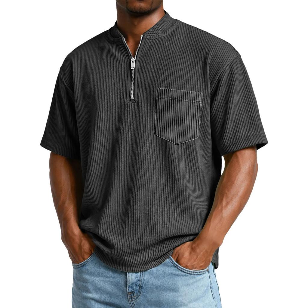 Herren lässiges leichtes kurzärmeliges Oberteil mit Reißverschluss vorne